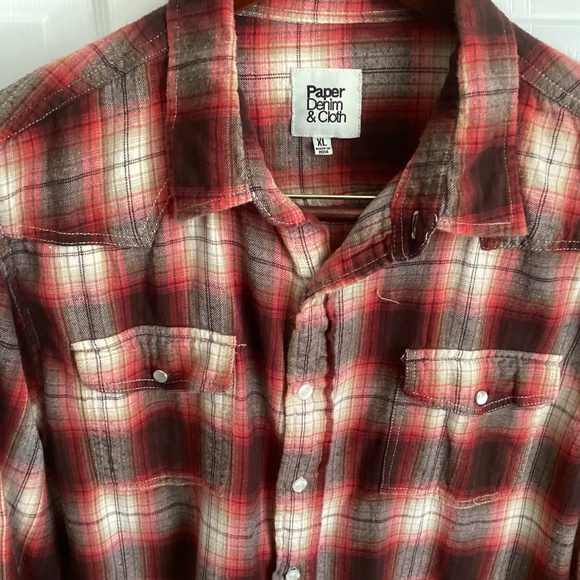 Men’s PAPER DENIM & CLOTH RED COTTON FLANNEL PATTERN SHIRT SIZE XL - Picture 2 of 10